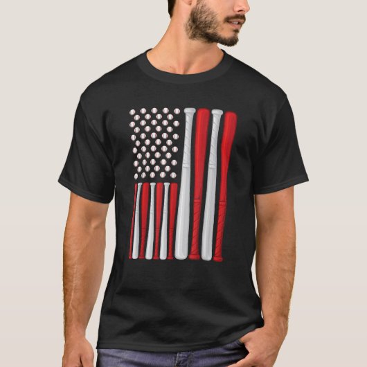 米国国旗のヴィンテージ野球F Tシャツ (正面)