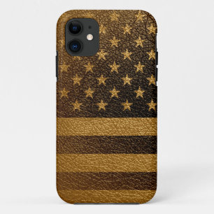 米国国旗のヴィンテージ革#4 iPhone 11 ケース