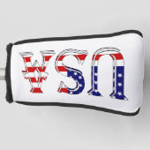 米国国旗の上に置かれた米国 ゴルフヘッドカバー (正面)