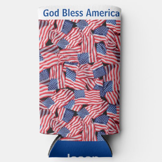 米国国旗の個人名と文字（高） スリム缶クーラー (正面)