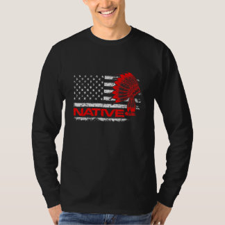 米国国旗の先住民アメリカンヘアドレインディアン血 Tシャツ