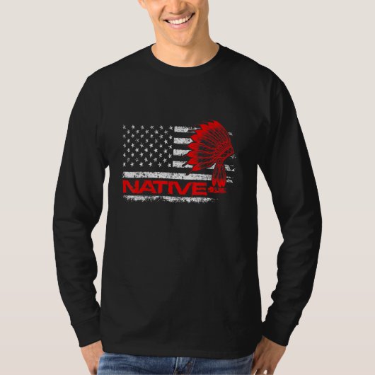 米国国旗の先住民アメリカンヘアドレインディアン血 Tシャツ (正面)