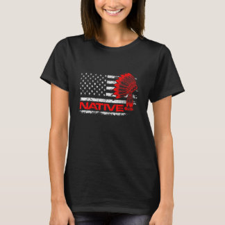 米国国旗の先住民アメリカンヘアドレインディアン血 Tシャツ