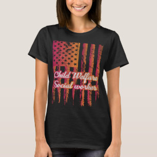 米国国旗の児童福祉ソーシャルワーカー Tシャツ