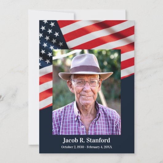 米国国旗の写真が発表を遠くに通過 招待状 (正面)