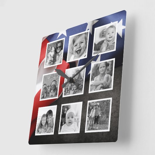 米国国旗の写真のコラージュカスタムを作成 スクエア壁時計 (傾斜)