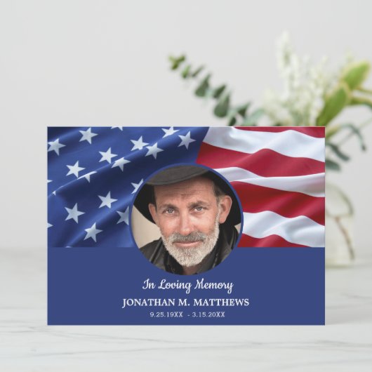 米国国旗の写真愛国記念葬儀 サンキューカード (スタンド正面)