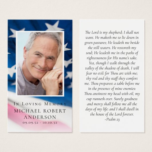 米国国旗の写真記念祈りの言葉カード (正面&裏面)