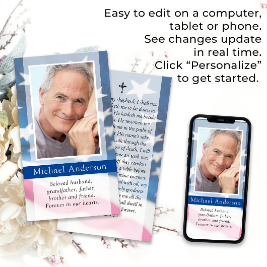 米国国旗の写真記念祈りの言葉カード