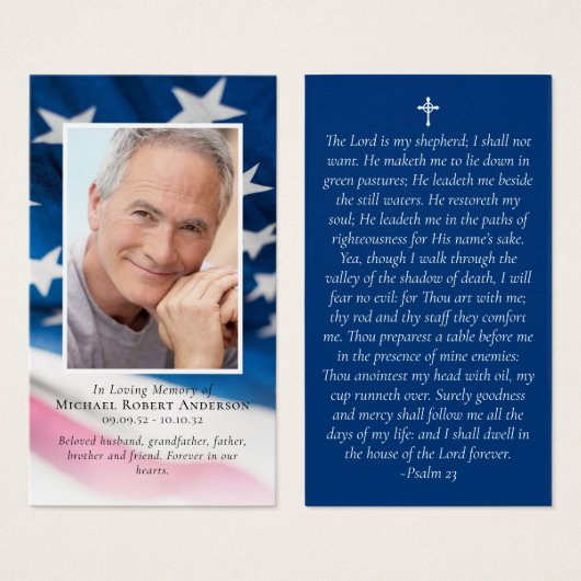 米国国旗の写真記念祈りの言葉カード (正面&裏面)