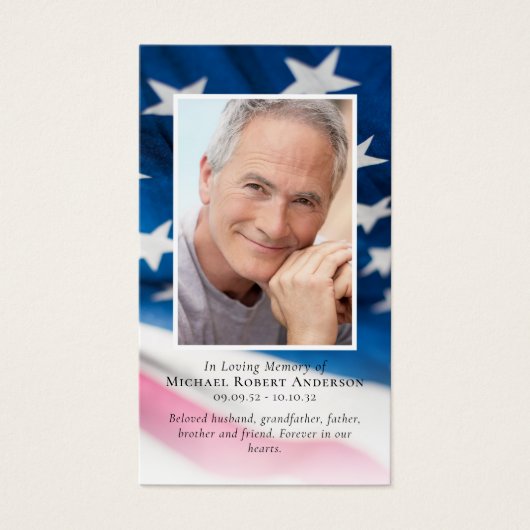 米国国旗の写真記念祈りの言葉カード (正面)