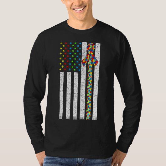 米国国旗の動揺して自閉症意識が活発 Tシャツ (正面)