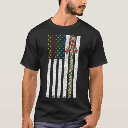 米国国旗の動揺して自閉症意識が活発 Tシャツ (正面)