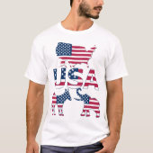 米国国旗の地図ロバ・ゾウの政治選挙 Tシャツ (正面)