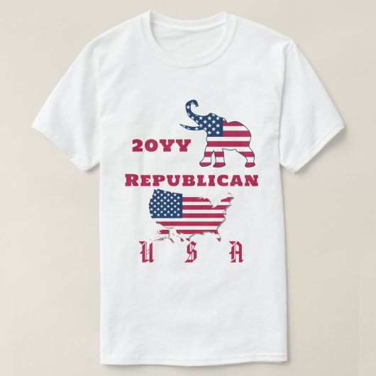 米国国旗の地図共和党パーティー象の選挙 Tシャツ (デザイン正面)