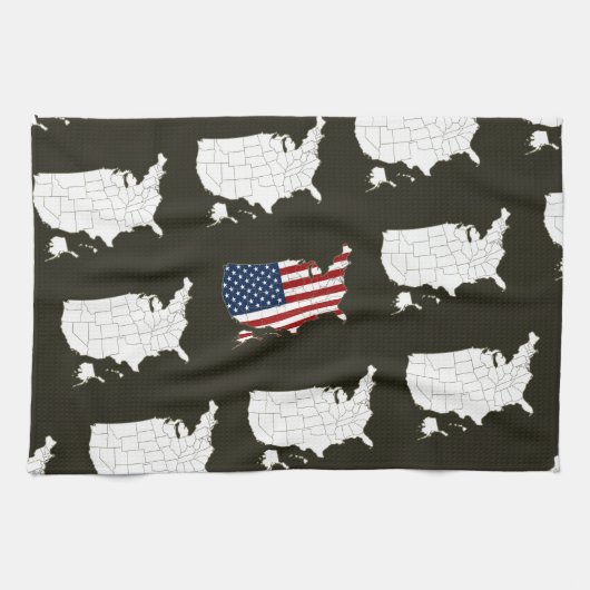 米国国旗の地図 キッチンタオル (横)