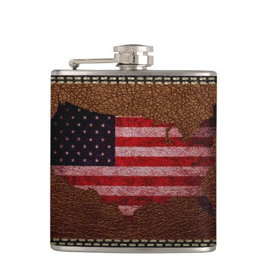 米国国旗の地図 フラスク (正面)