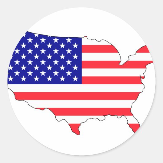 米国国旗の地図 ラウンドシール (正面)