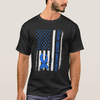 米国国旗の大腸がん認識度生存者フィッホ Tシャツ