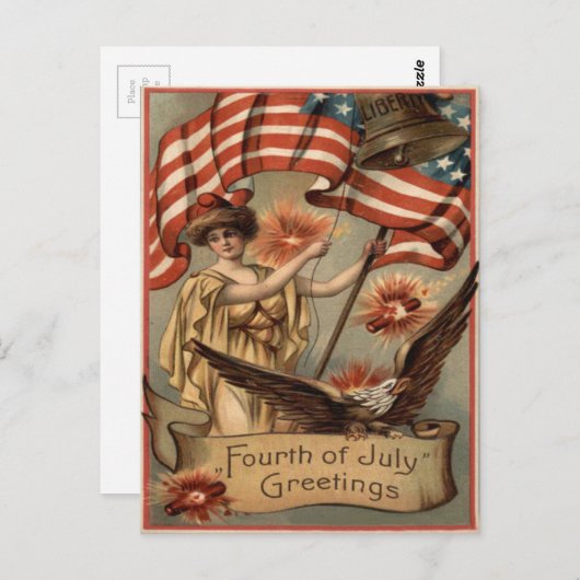 米国国旗の女性の自由の花火花火 ポストカード (正面/裏面)