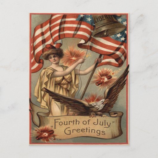 米国国旗の女性の自由の花火花火 ポストカード (正面)