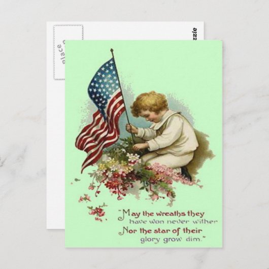 米国国旗の子リースメモリアルデー ポストカード (正面/裏面)