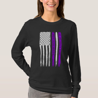 米国国旗の家庭内暴力認識度月パープル Tシャツ