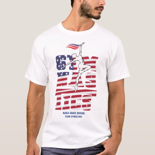 米国国旗の愛国体操選手チーム体操サポート Tシャツ (正面)