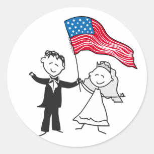 米国国旗の愛国心のある新郎新婦 ラウンドシール
