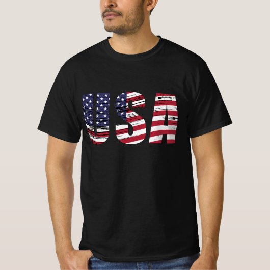 米国国旗の愛国心の強さ7月4日 Tシャツ (正面)