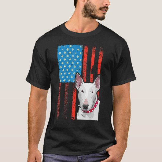 米国国旗の愛国犬のブルテリア Tシャツ (正面)