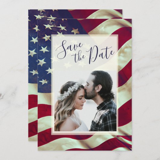 米国国旗の愛国的なキリスト教のバイブル結婚写真 セーブザデート (正面/裏面)