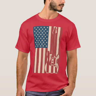 米国国旗の愛国的なギタリストデザイン動揺してギット Tシャツ