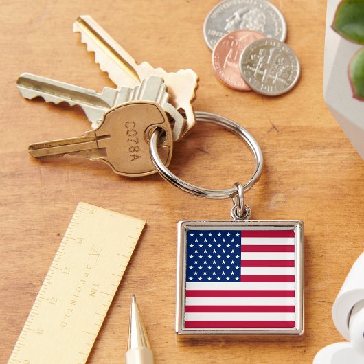 米国国旗の愛国的なスクエアメタルキーチェーン キーホルダー