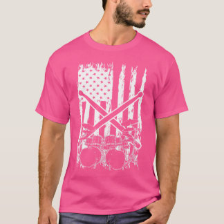 米国国旗の愛国的なドラマードラムスティックパーカッションD Tシャツ