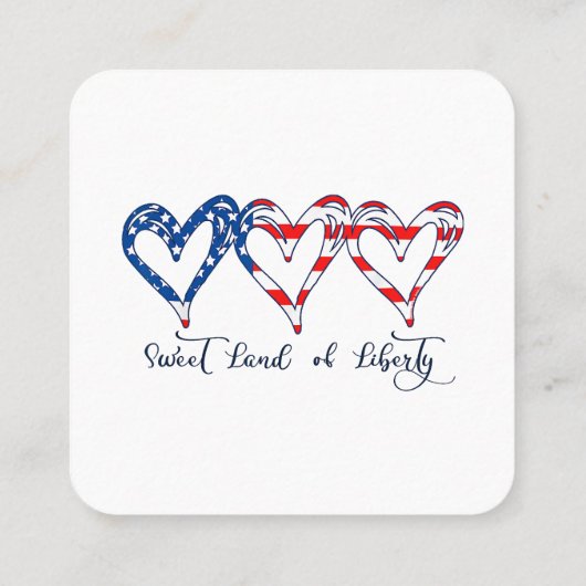 米国国旗の愛国的なハート7月4日スイートランドo スクエア名刺 (裏面)