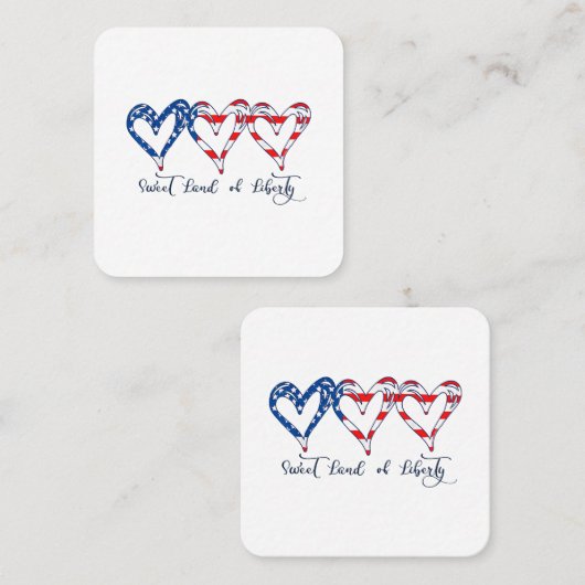 米国国旗の愛国的なハート7月4日スイートランドo スクエア名刺 (正面/裏面)
