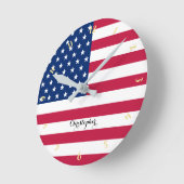 米国国旗の愛国的なホームオフィスの装飾の名前 ラウンド壁時計 (傾斜)