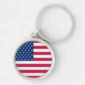 米国国旗の愛国的なラウンドメタルキーチェーン キーホルダー (正面)