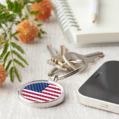 米国国旗の愛国的なラウンドメタルキーチェーン キーホルダー (側面)