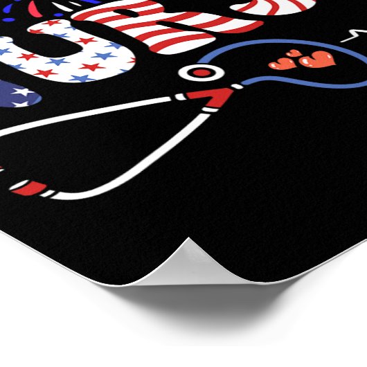 米国国旗の愛国的ナース聴診器4位 ポスター (角)