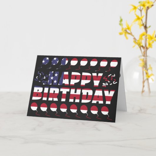 米国国旗の愛国的誕生日 カード (黄色い花)