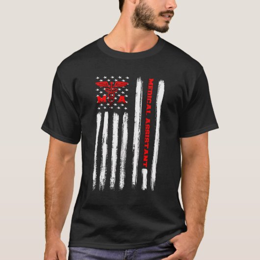 米国国旗の愛国者認定医療助手 Tシャツ (正面)