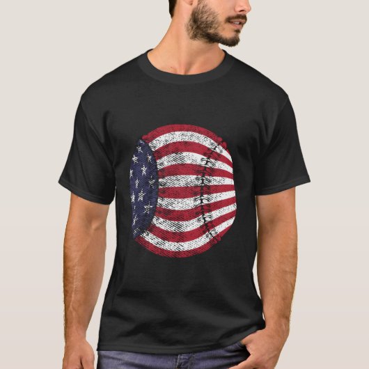 米国国旗の愛国野球 Tシャツ (正面)