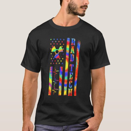 米国国旗の放射線学の技術素晴らしいスケルトンX線 Tシャツ (正面)