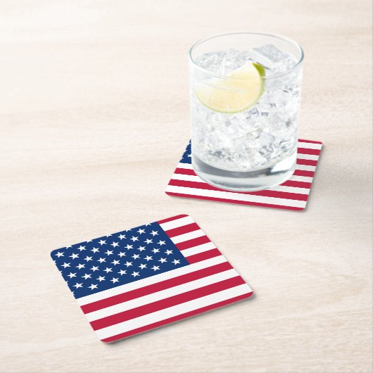 米国国旗の星とストライプ スクエアペーパーコースター (インサイチュ)