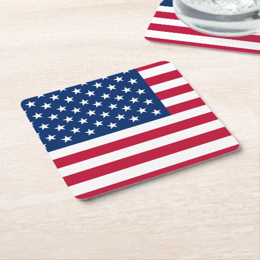 米国国旗の星とストライプ スクエアペーパーコースター (アングル)