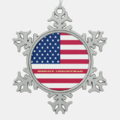 米国国旗の星アメリカストライプ愛国的な休日 スノーフレークピューターオーナメント (正面)