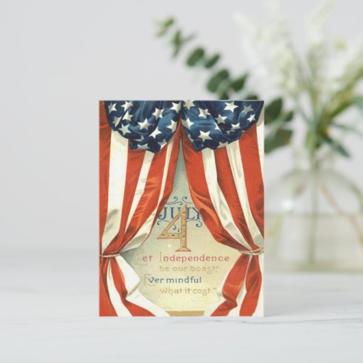 米国国旗の星ストライプと7月4日 ポストカード (スタンド正面)
