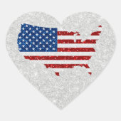 米国国旗の星・ストライプグリッター7月4日 ハートシール (正面)